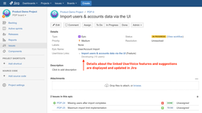 Details about the linked UserVoice features and suggestions are displayed and updated in Jira