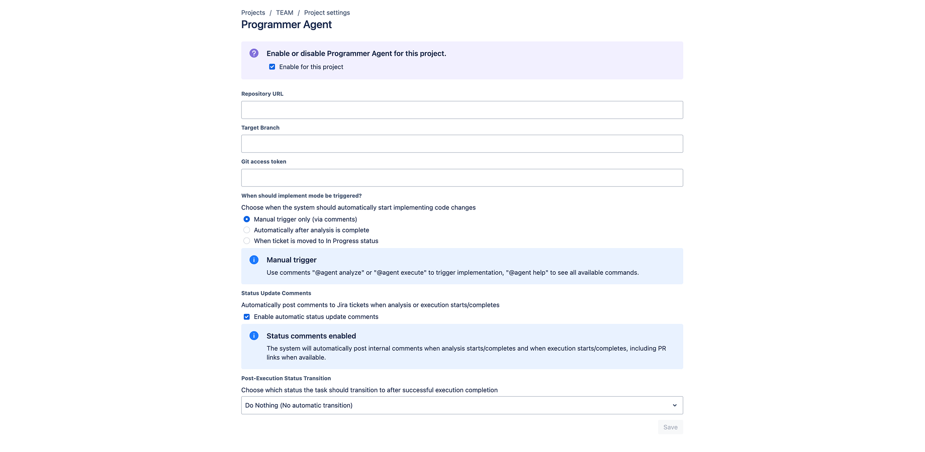 Programmer Agent configuration
