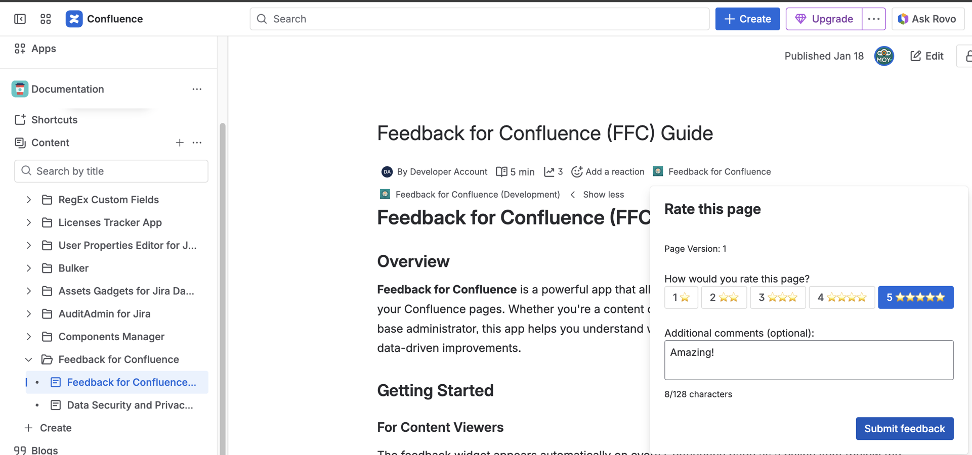 Rate Confluence pages from 1 to 5 stars and collect instant feedback. Users can leave comments directly on pages — even unlicensed users, guests, and anonymous visitors