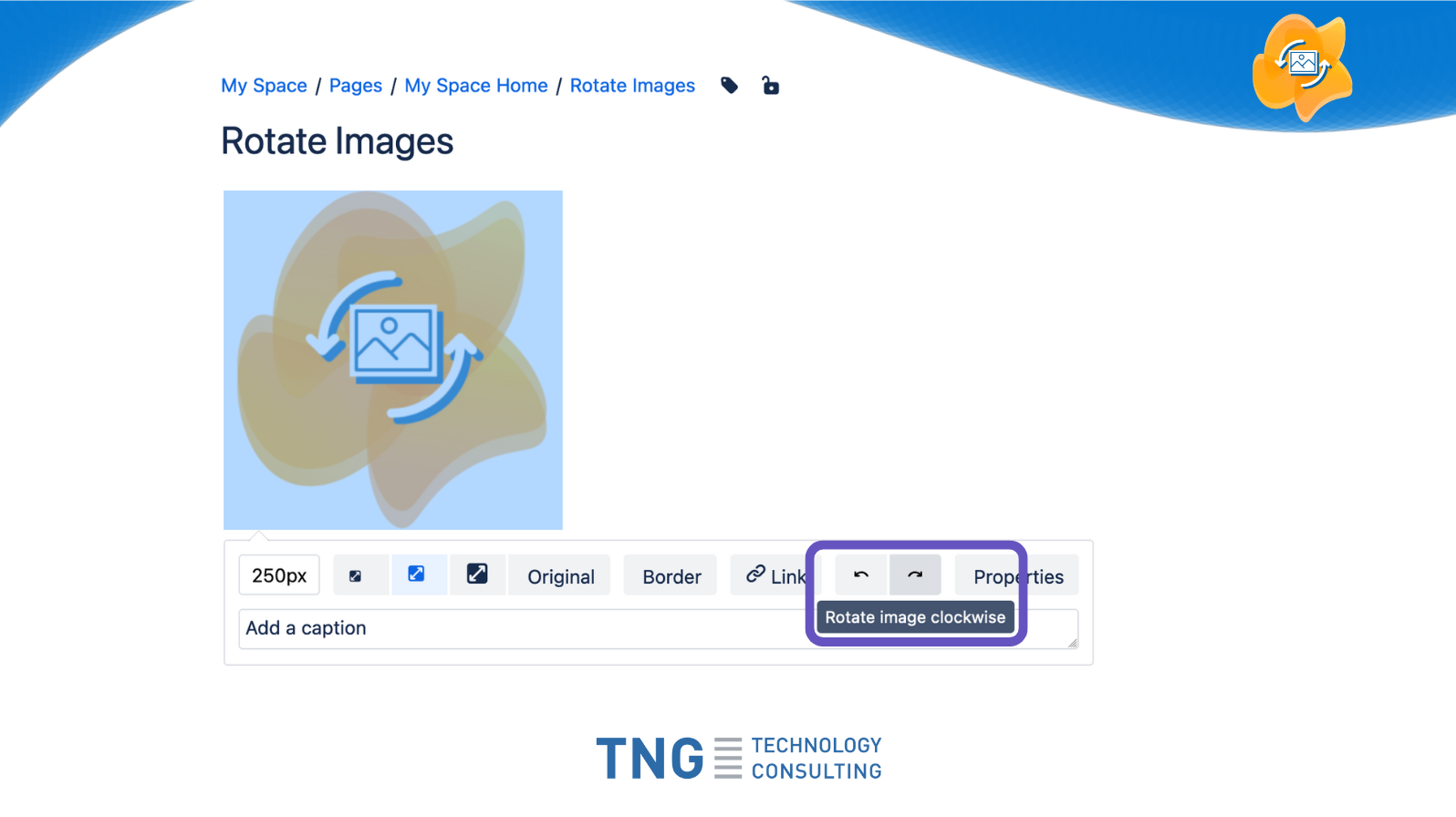 Provides two buttons to rotate images - clockwise or counter-clockwise.
