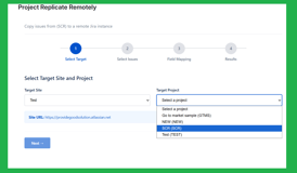 Select project to copy to