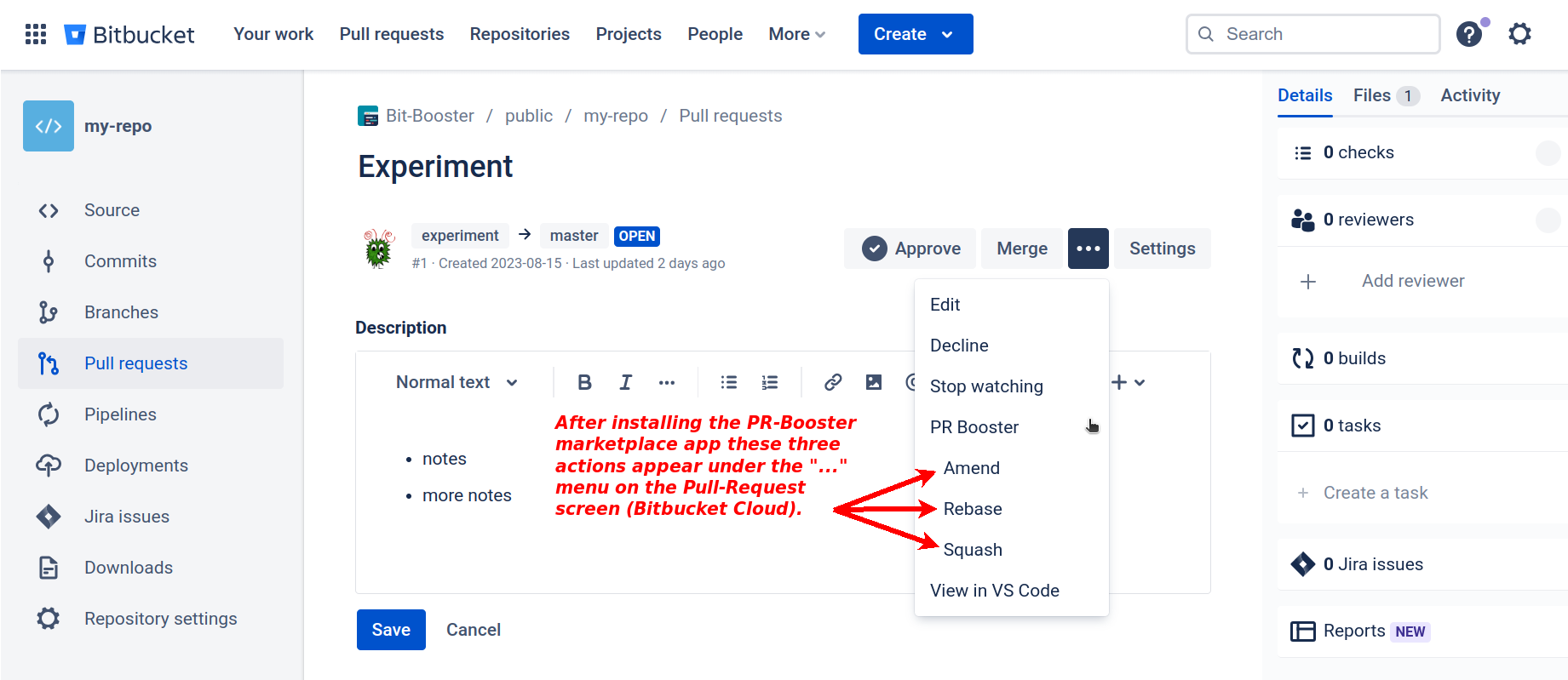 PR-Booster puts Rebase, Squash, and Amend buttons on the pull-request screen