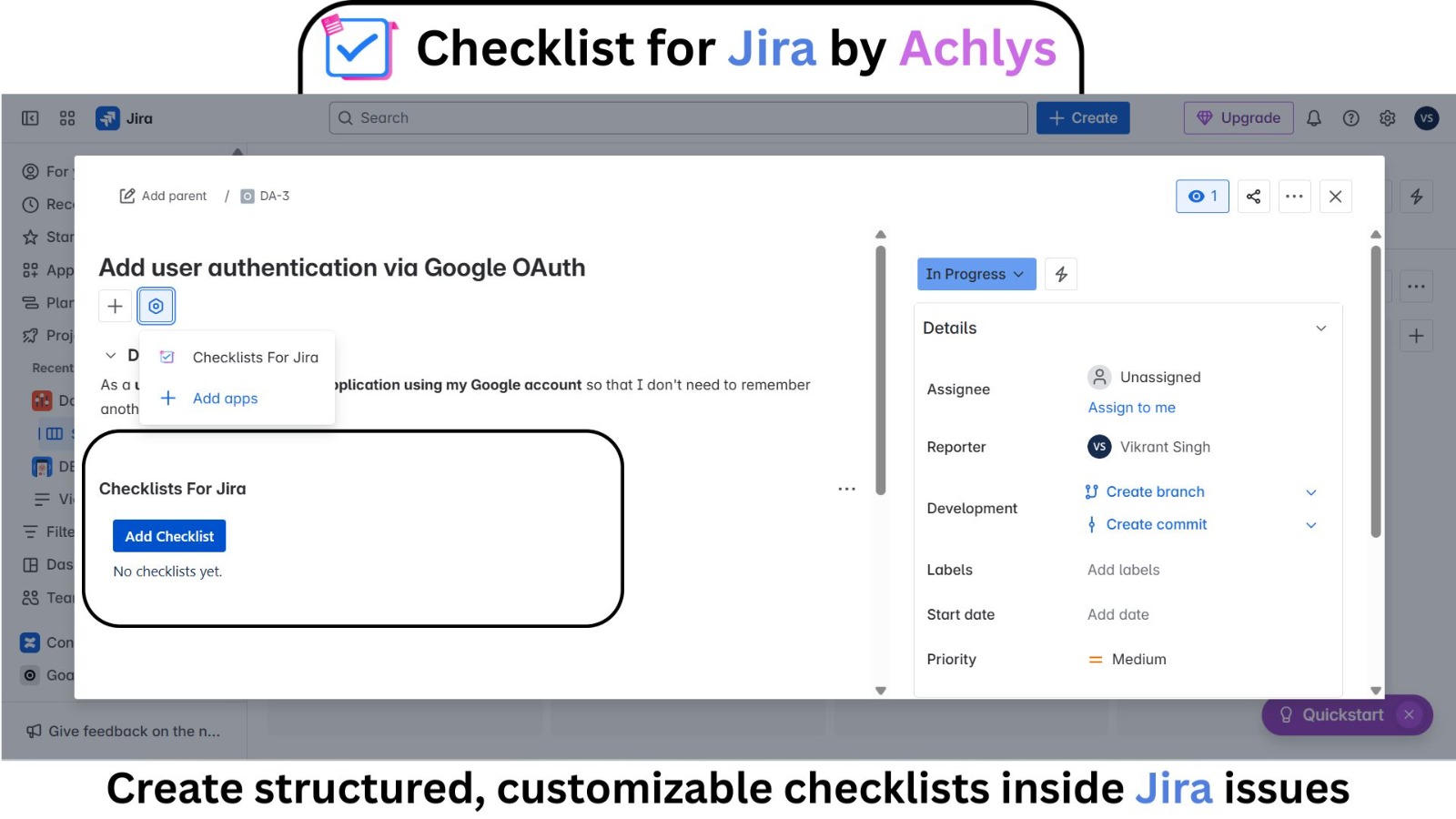 Track tasks with smart checklists in Jira