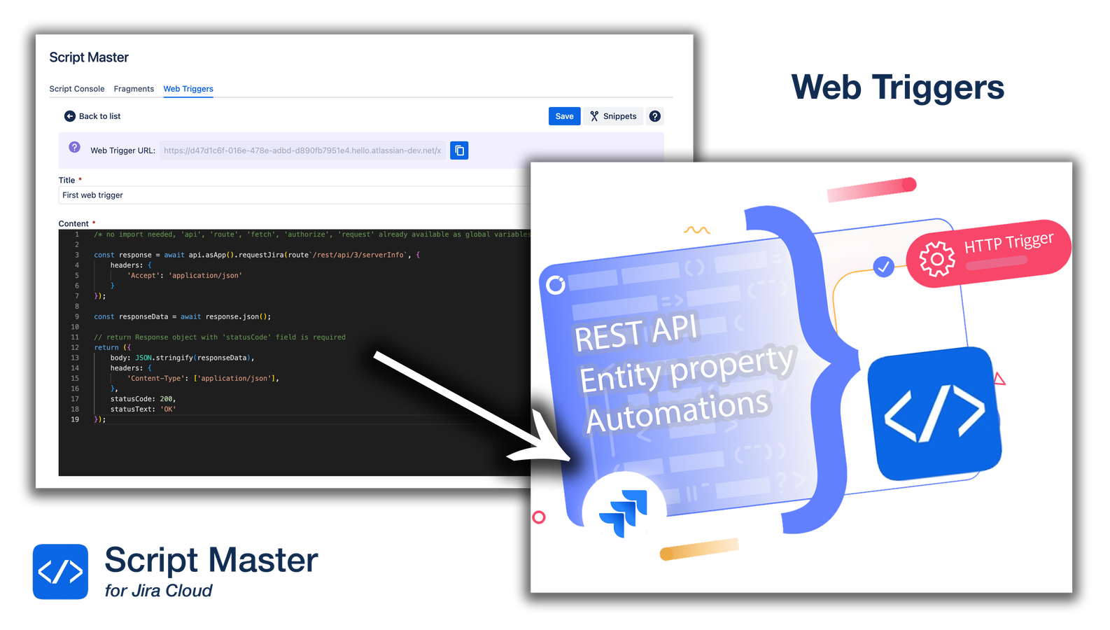Need to automate integration between Jira and any third-party system? Use "Web Triggers" to listen for HTTP requests and apply changes directly in Jira. No extra instances needed