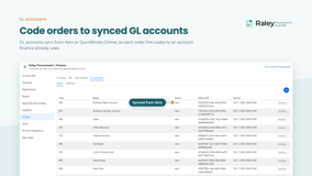 Finance, GL accounts tab: your full chart of accounts with code, name, source system, external ID and last sync time. Archive accounts you no longer post to without losing their history.
