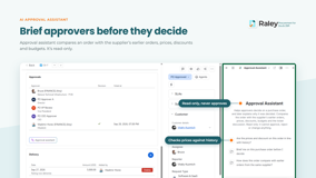 Approval Assistant opens as a Rovo agent beside the Jira ticket. It briefs the approver on the order, checks prices and discounts against the supplier's history, and answers questions. It cannot approve.