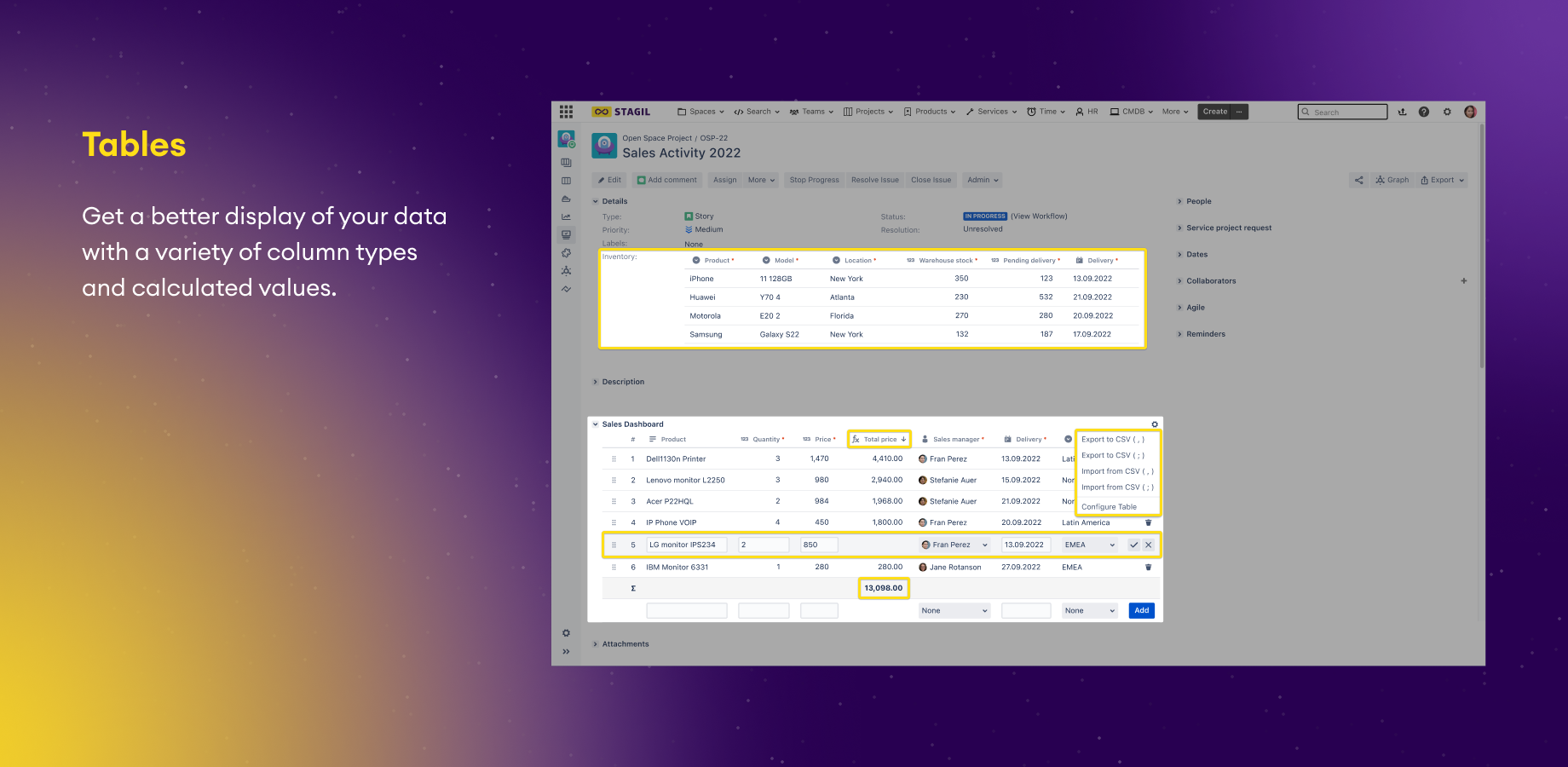 Store data sets in Jira table fields