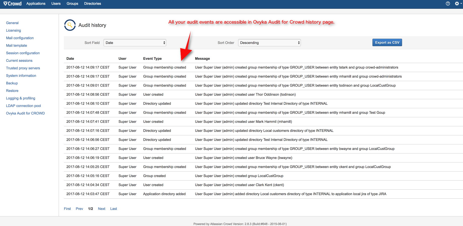 Browse your audit history in Crowd administration.