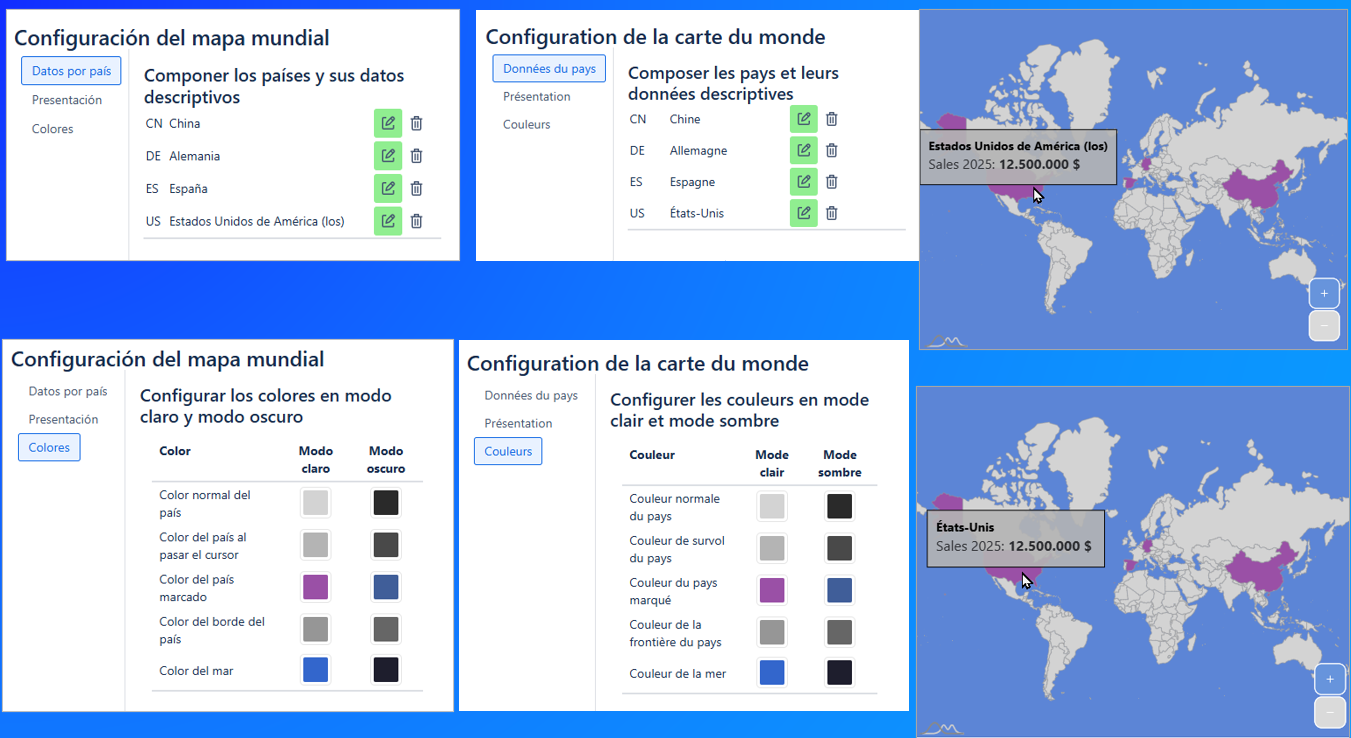 Sample of configuration and presentation in different languages