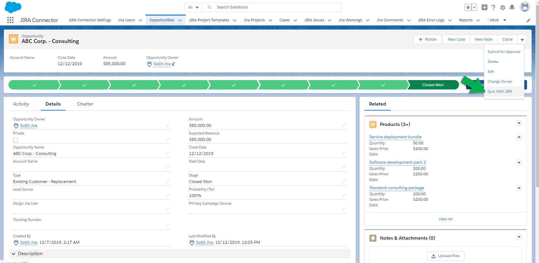 Create and Sync Jira Projects from Salesforce Opportunities.