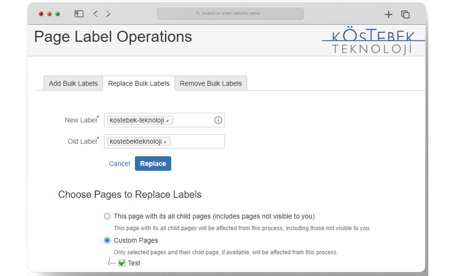 Replace Bulk Labels for Child Page(s)