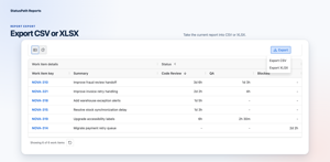 Open the real Export menu to download the current Nova Sprint 24 workflow report as CSV or XLSX for review outside Jira.