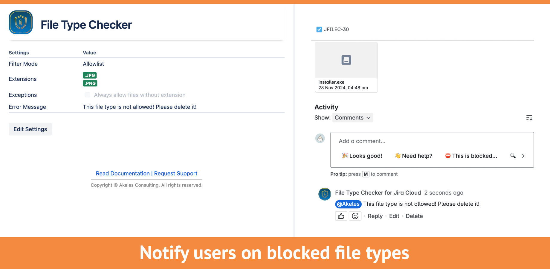 It is possible to configure the list of allowed/blocked file types