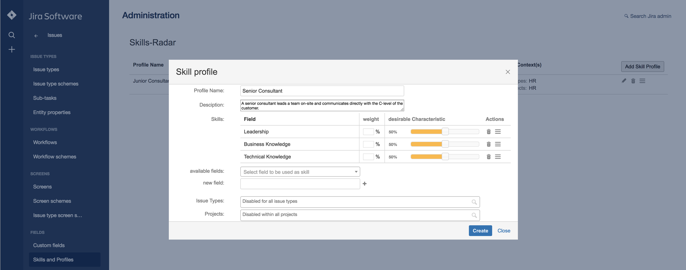 Configure profiles and associated skills you need