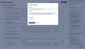 Enter the User Story Edit Modal - perfect for adjusting summary, description, and Epic assignments to achieve a precise project outline.