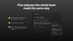 The panel updates the moment the issue changes. Every write re-checks the description first — if it changed, you get a clear warning and a one-click retry. Nested lists, numbering and multiple lists supported