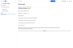 Overview: connection health, last webhook and sync, and your per-installation webhook URL