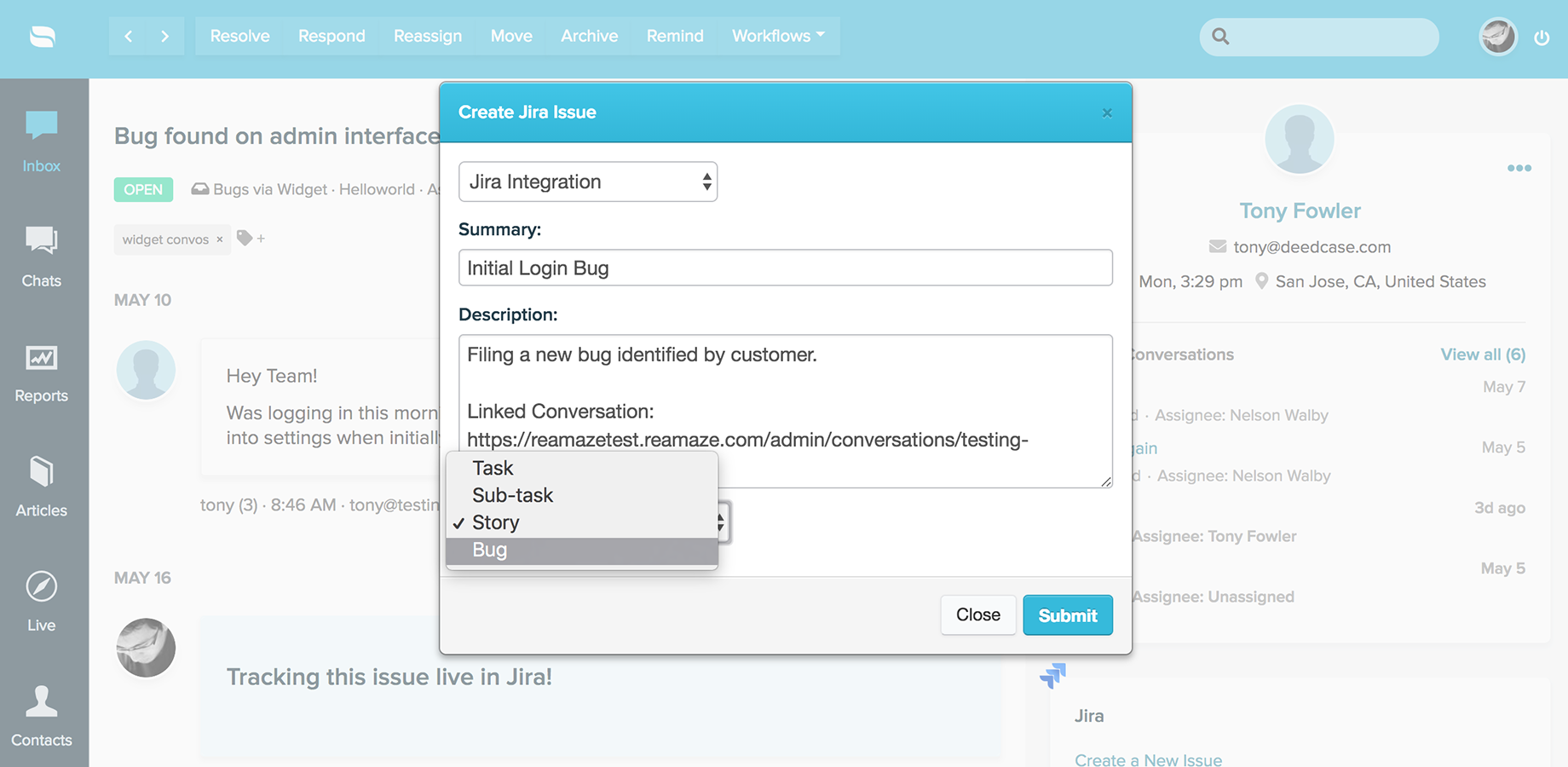 Re:amaze Conversations Integrated with Jira Issues