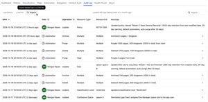 A permanent record of who changed a policy, granted an extension, set a flag or archived content, and when. Export to CSV for Legal and Compliance.