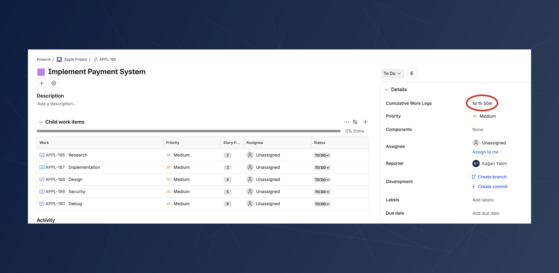 Automatically sums up all time logged on child issues and displays the total on the parent. Get an immediate and precise overview of the total effort invested, making project tracking and client billing simpler.