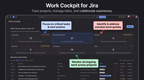 Work Cockpit for Jira makes it easy to group, filter, and organize work items while providing clear status, priority, and overdue indicators at a glance.