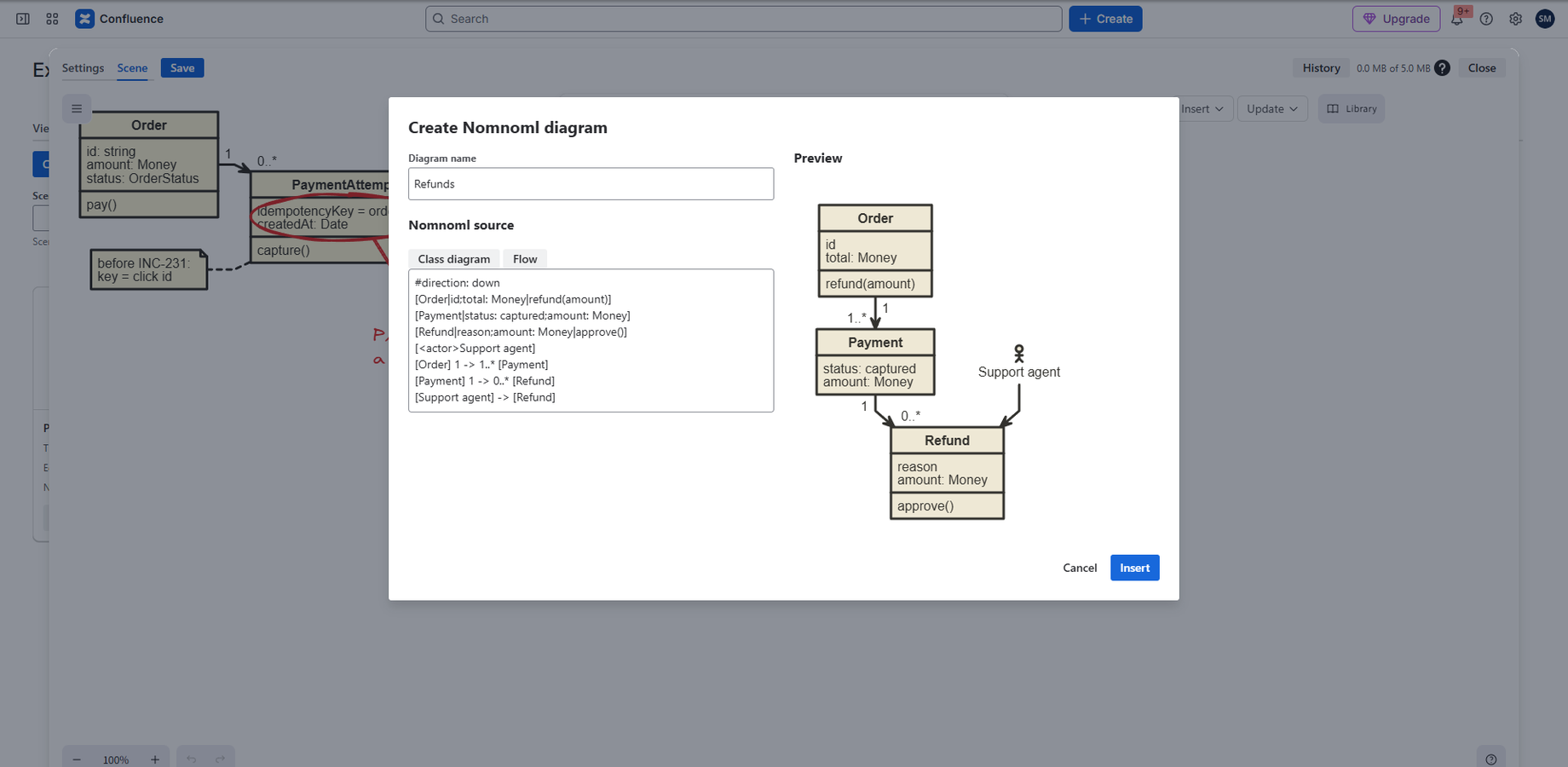 A class diagram from a few lines of text, rendered right on the Confluence page.