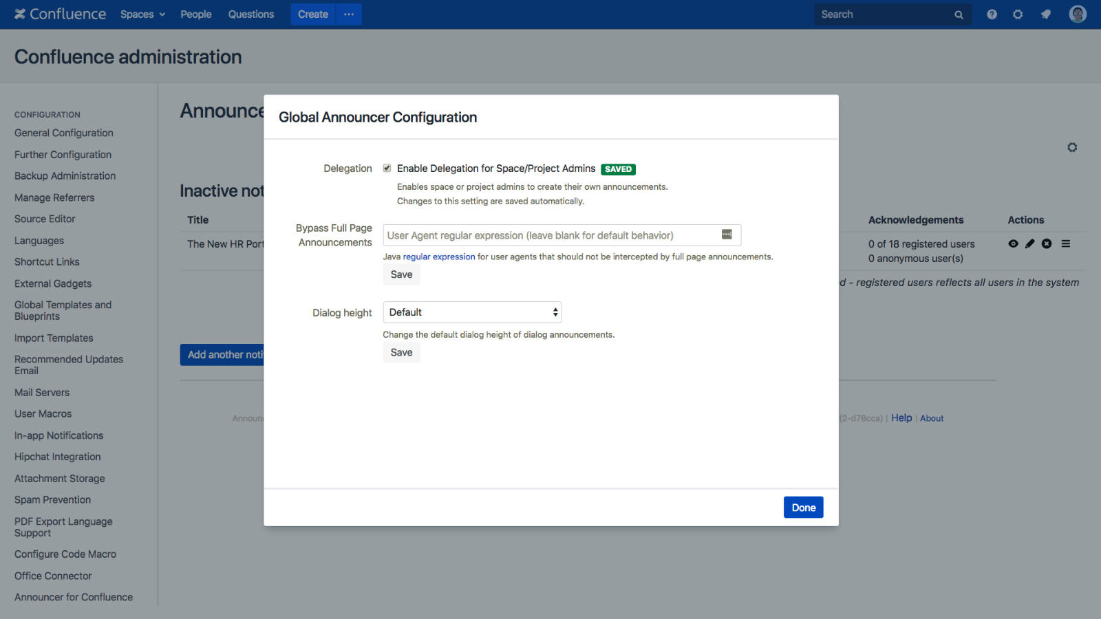 Empower space admins to create announcements