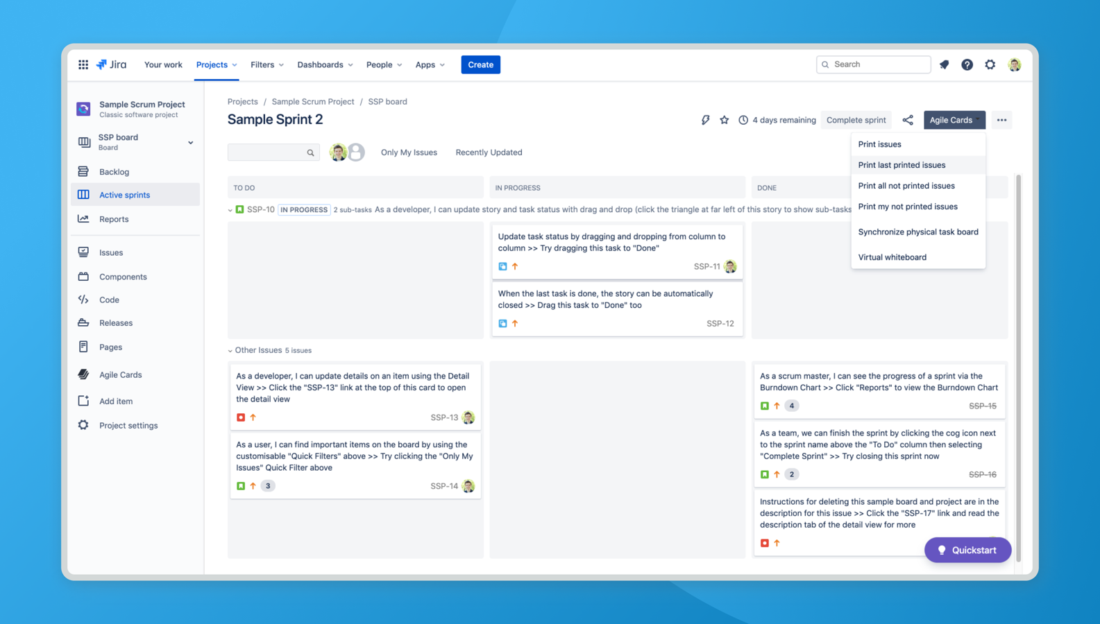With QR and KR codes Agile Cards can track issue status on any physical board and synchronise changes with original board in Jira.  Notifications about unprinted issues in Jira Cloud, make physical board updates easy.