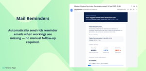 Example of a rich reminder email sent by Missing Worklog Reminder when hours are missing, showing required vs logged time and highlighting how much work remains—no manual follow-up from managers.