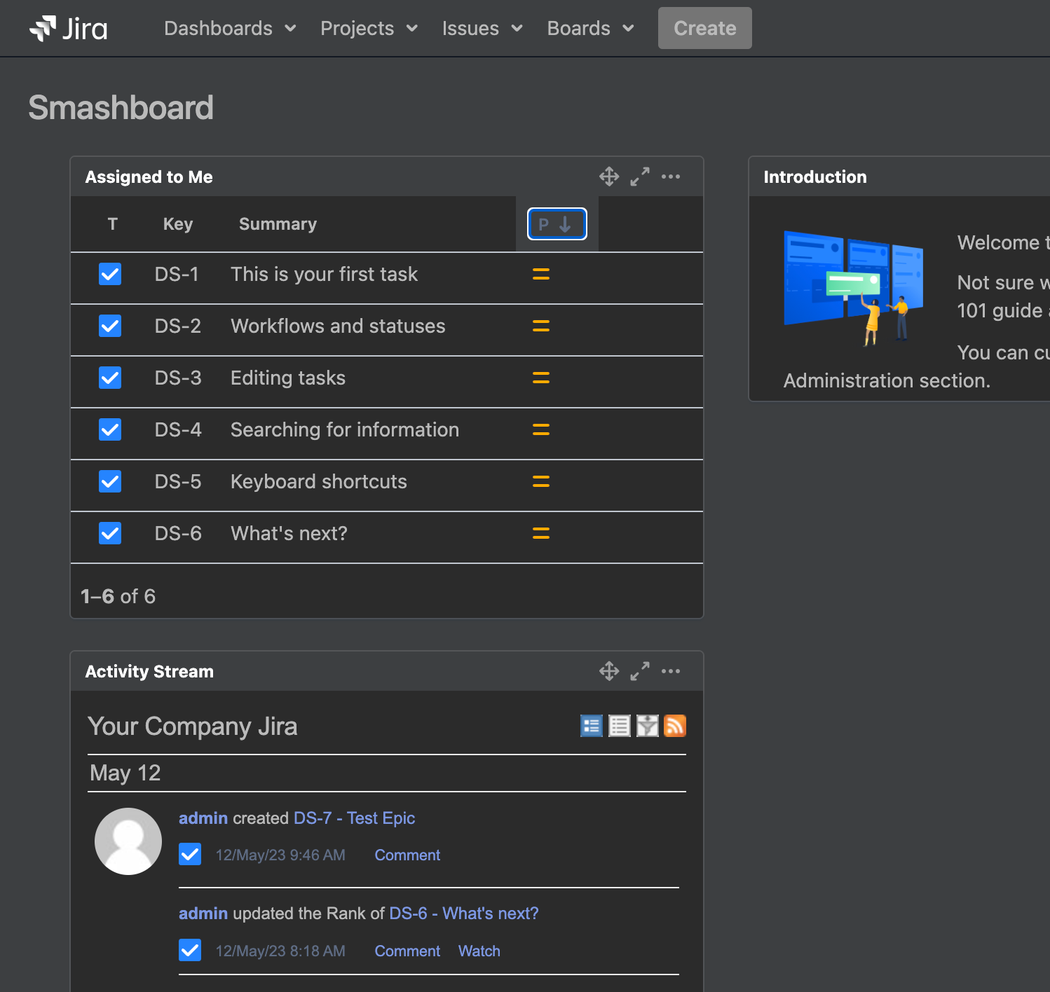 Activity stream on Jira dashboard