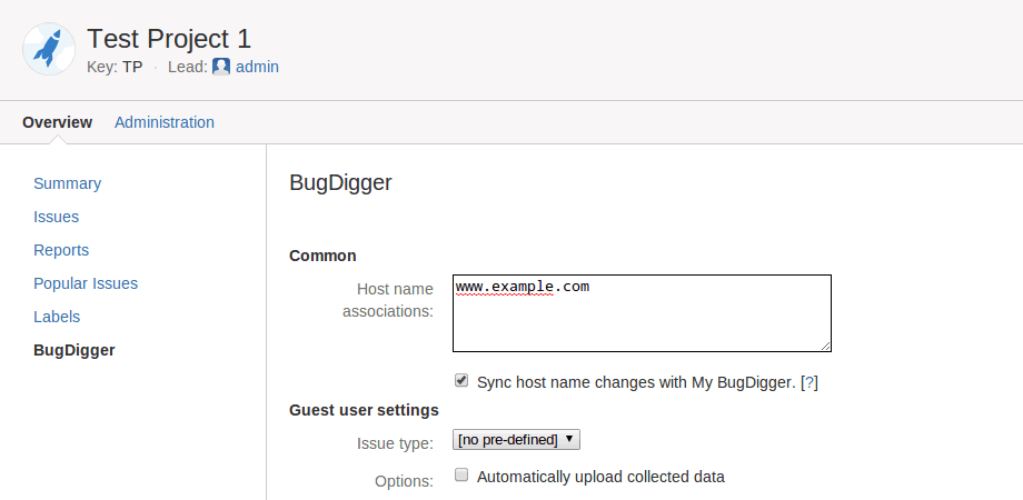 Associate your web site with a Jira project