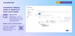 Use JQL-powered sections to fully control what shows up in your release notes & reports. Choose from table, sequential, or grid layouts to match your brand and communication style.