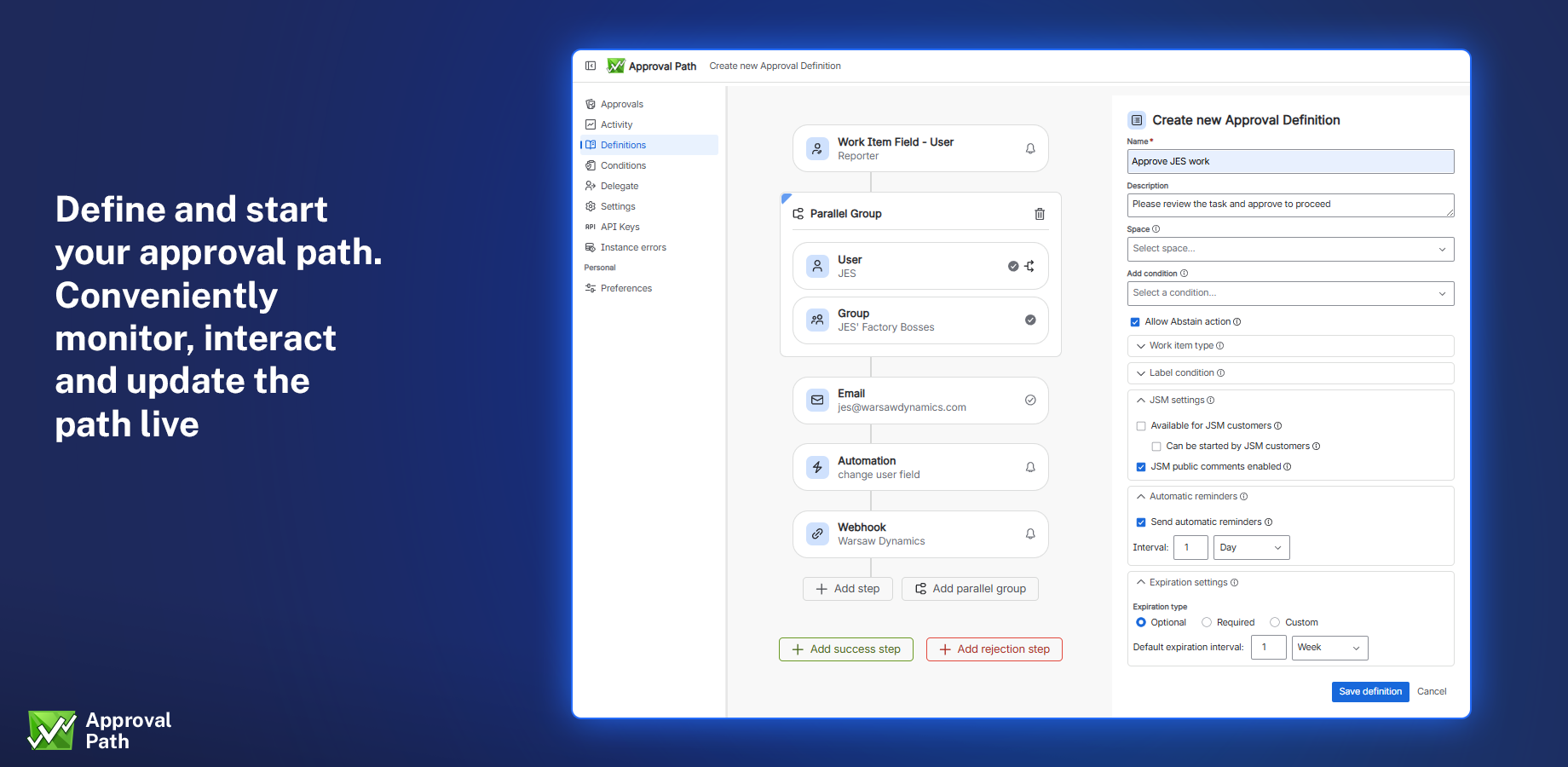 Create Approval Definition with an unlimited number of various steps