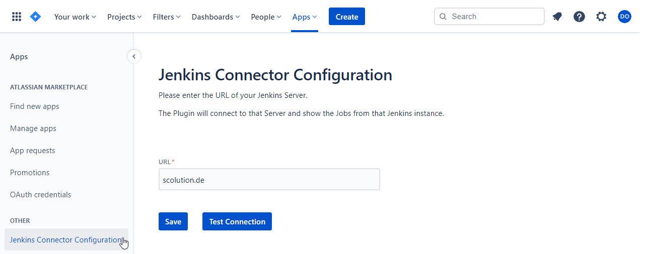 Settings for Jenkins connection.