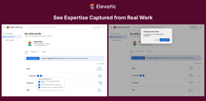 Skill profile in Meridian People & Skills Hub, with skill levels backed by evidence from Jira issues and Confluence pages, and adjustable by the employee.