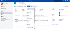 "Create EWORK Project" button in the Jira ticket "More" actions list