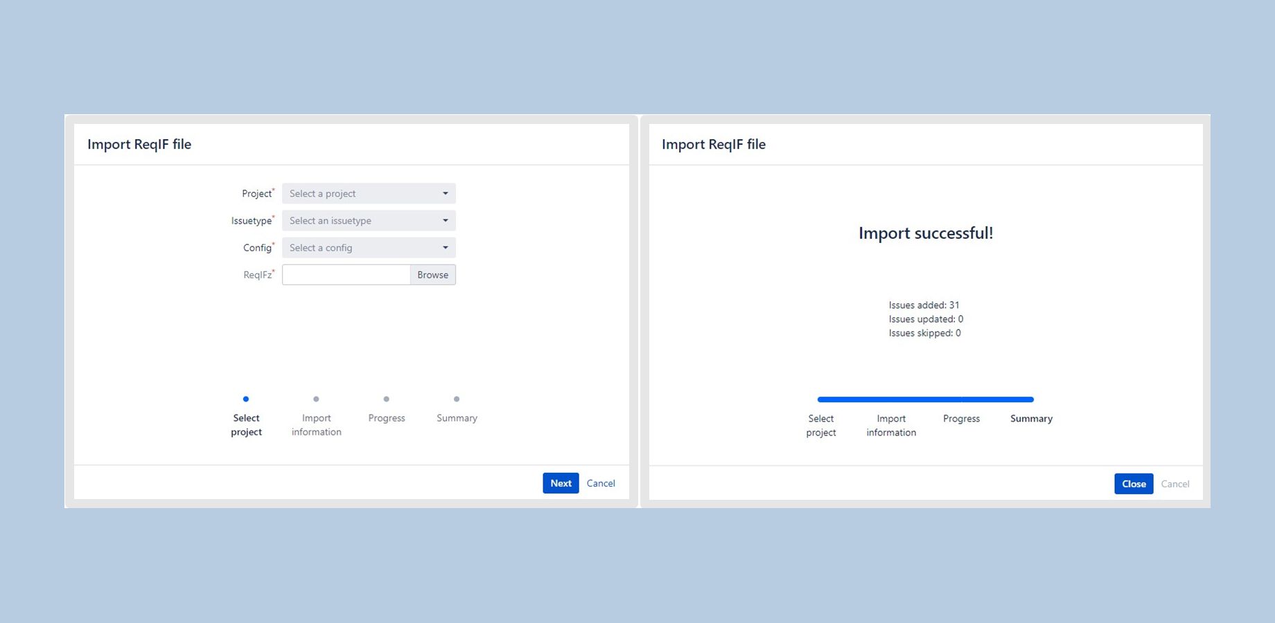 Import of all information including attachments