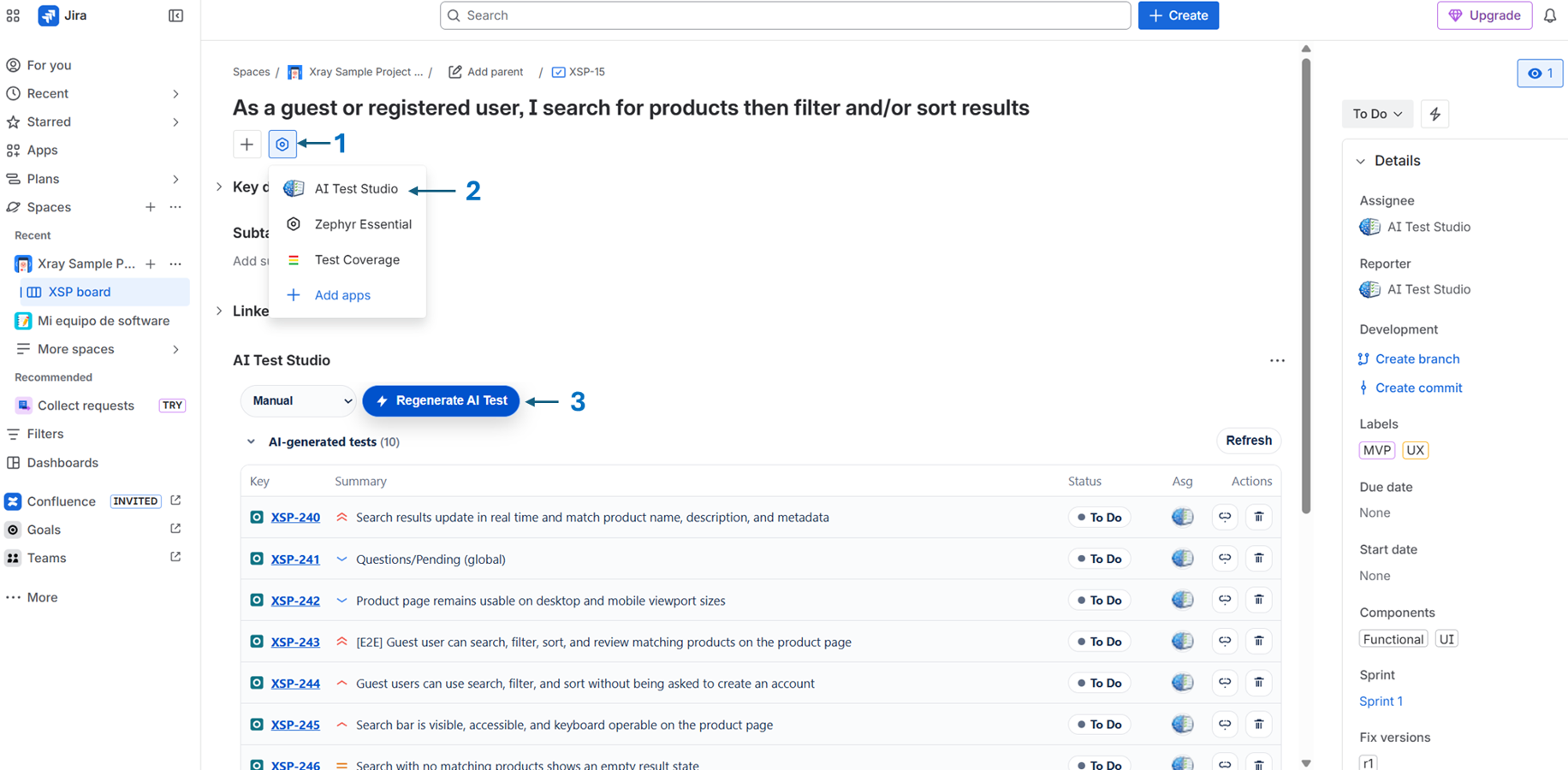 AI-generated test cases created from a Jira requirement using GPT-5.4 reasoning