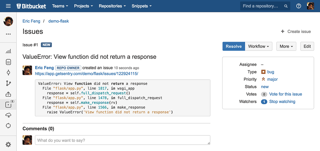 Link to Bitbucket Issues