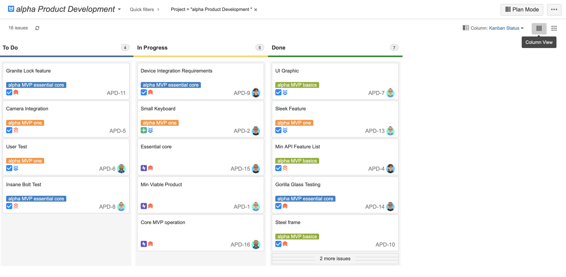 Simplify your boards with a column-only Kanban-style view of your fields and quick filters. No more writing your own JQL to get the view you need!