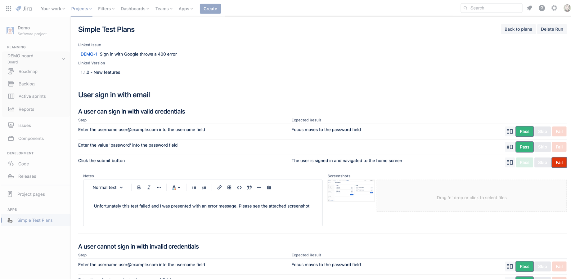 Run your tests in Jira