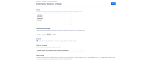 Settings: areas, session length and debrief rule