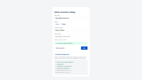 Per-project GitLab connection in Project settings: read-only token, searchable project or group picker and built-in connection diagnostics