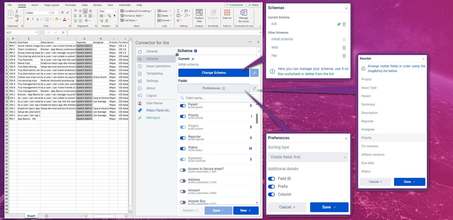 Manage visible fields by showing or hiding data columns image