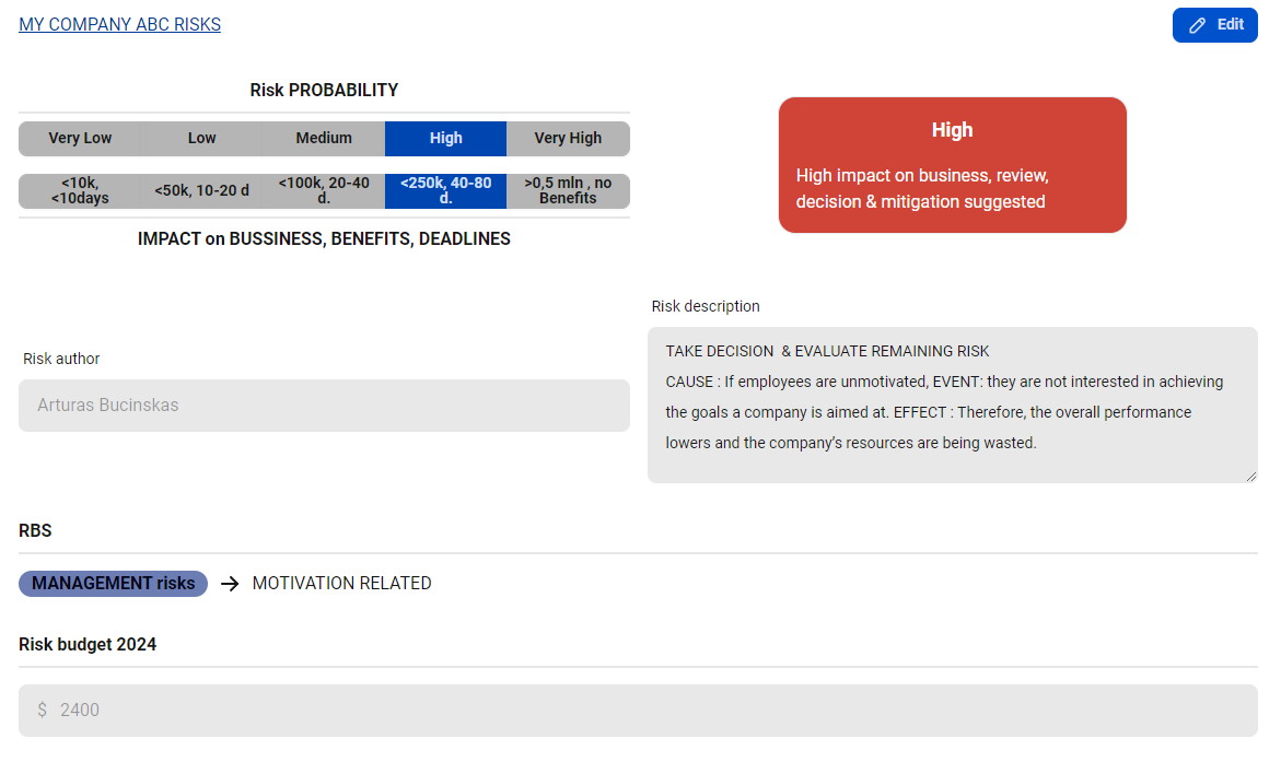 Customizable Risk on Jira Issue
