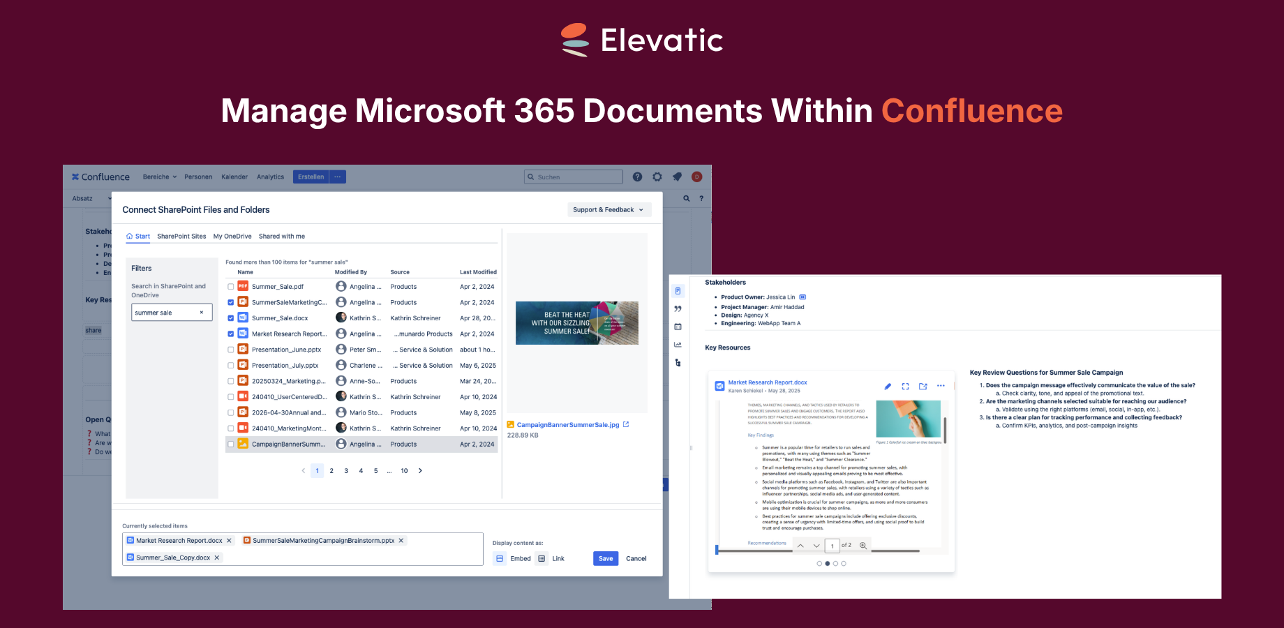 Instantly share and publish SharePoint documents within document libraries or as preview in Confluence