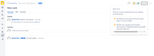 The PR on main-repo cannot be merged because is not yet approved by reviewers. Additionally this blocks cross repository pull requests on dependency1-repo and dependency2-repo