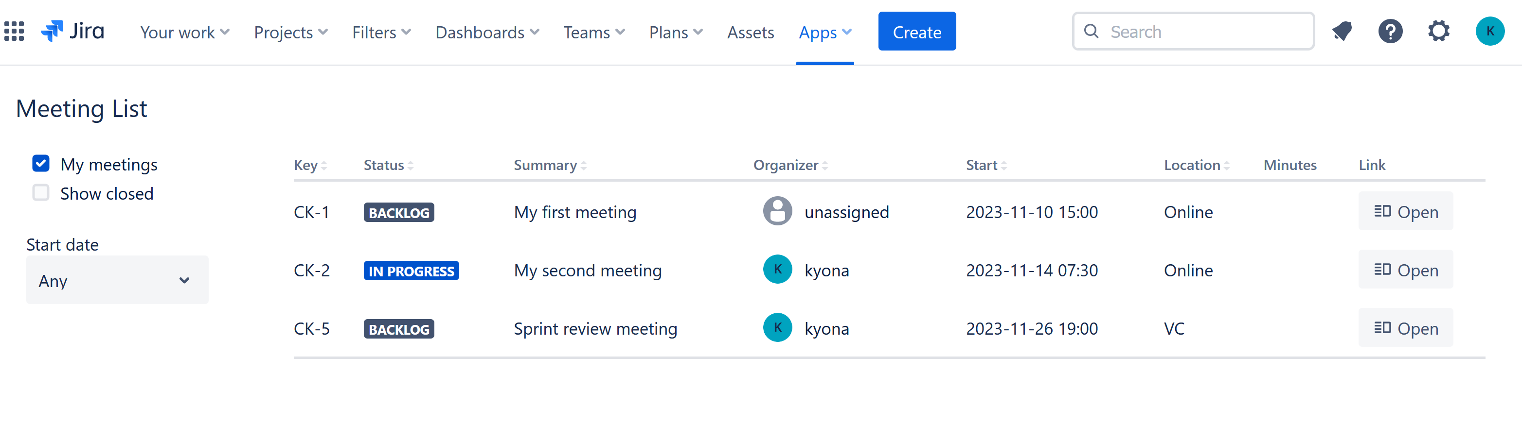 Get a list of planned meetings