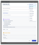 Choose from 9 purpose-built poll types: Single choice, Multi-choice, Agreements, Yes/No, Ranked choice, Event poll, Dot votes, Score poll, and Decision wheel — the right format for every decision or survey