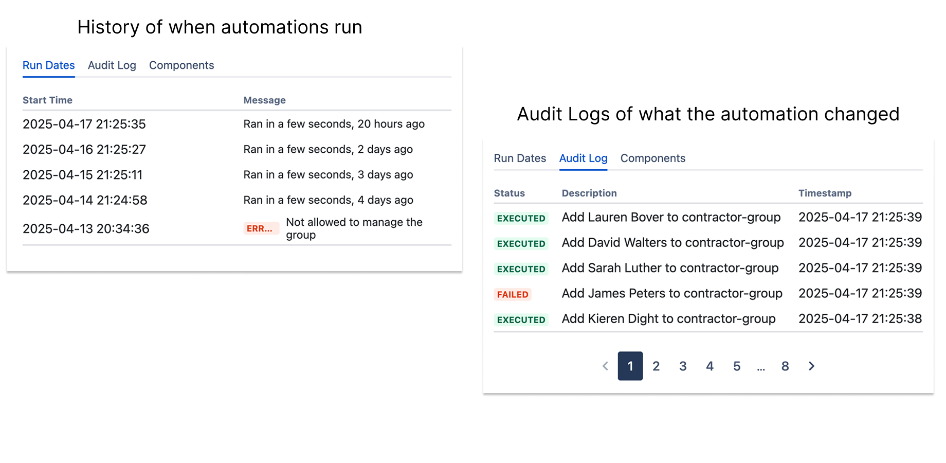 Automation audit logs